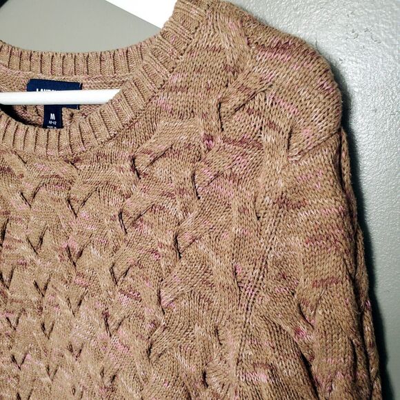 Lands' End Drifter Sweater Womens Size Medium Brown Pink Cotton Braided Knit - Picture 4 of 11